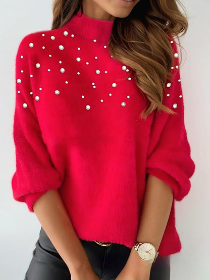 Beading Turtleneck Long Sleeve T-shirts