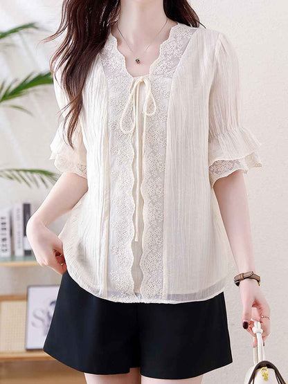 Genesis Retro V-neck Lace Tie Shirt