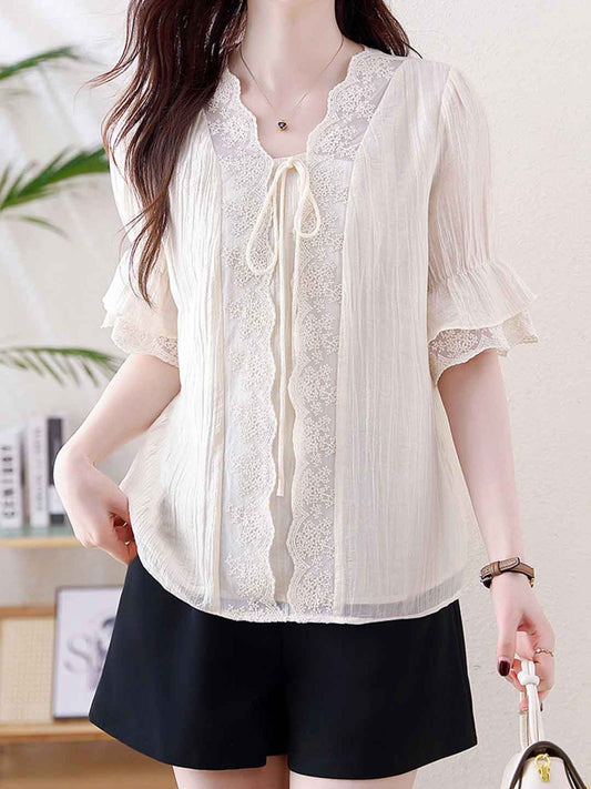 Genesis Retro V-neck Lace Tie Shirt