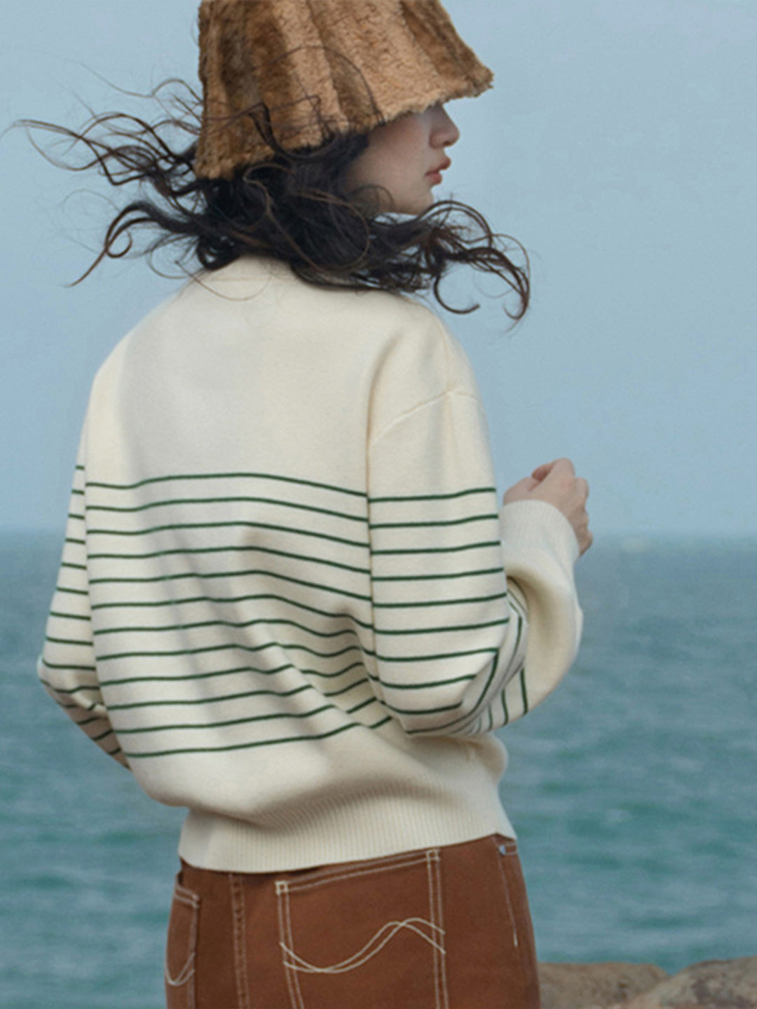 French Vintage Striped Loose Knit Cardigan