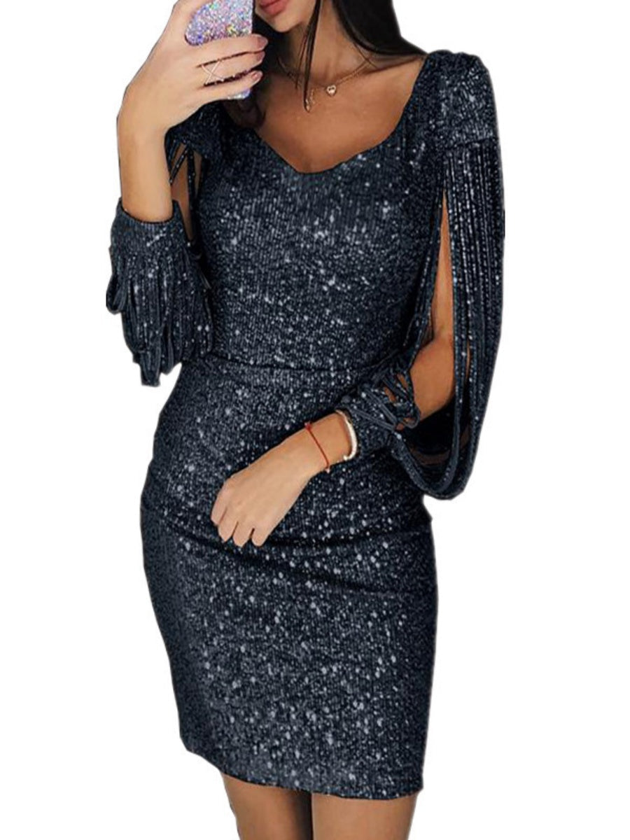 V-neck Tassel Bodycon Mini&Short Dresses