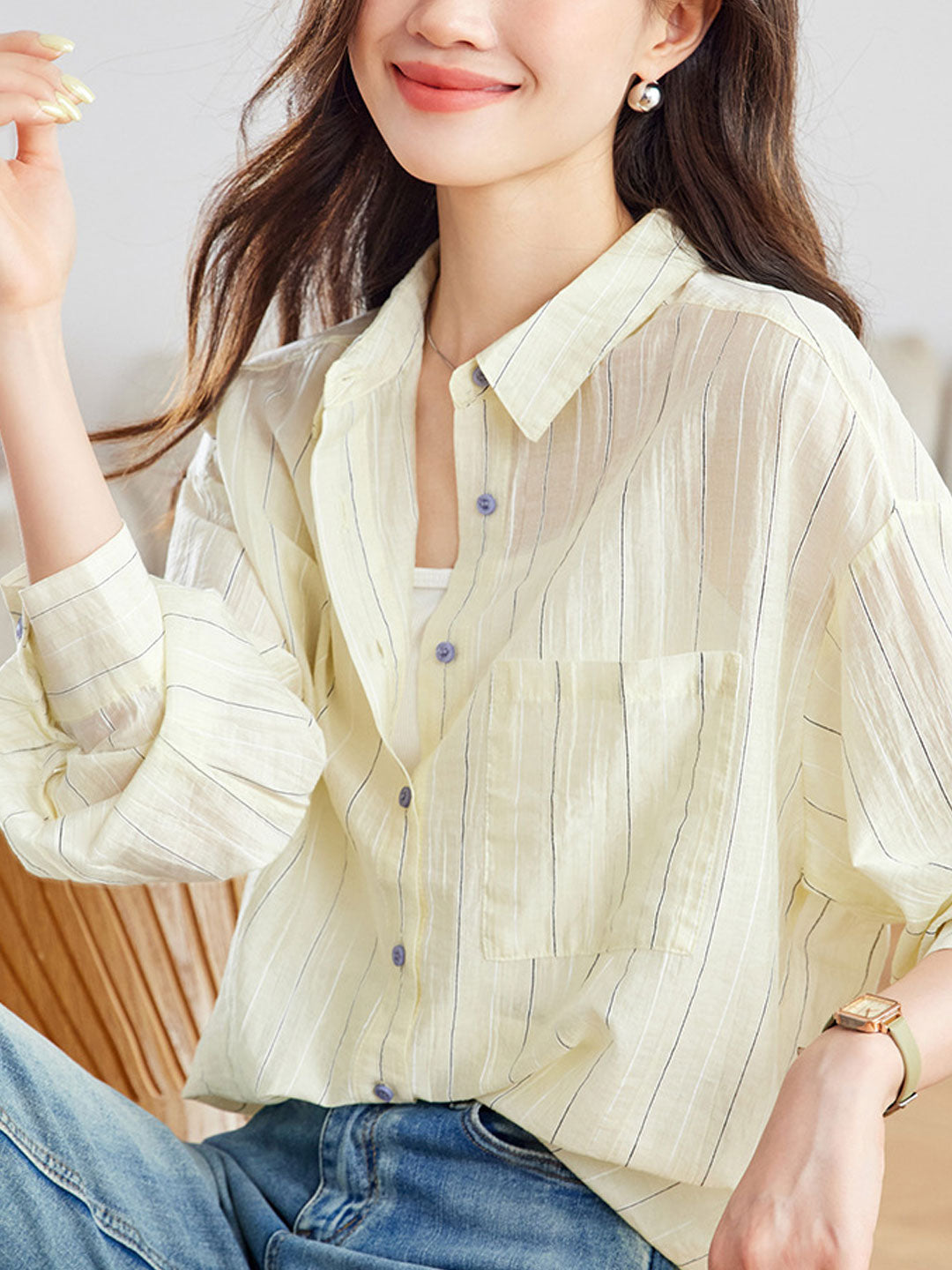 Bailey Loose Polo Collar Striped Shirt