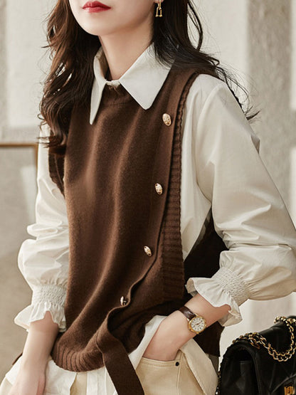 Abigail Loose Button Knitted Vest-Gray