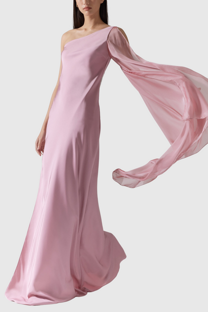 Donomam One Shoulder Ribbon Maxi Dress