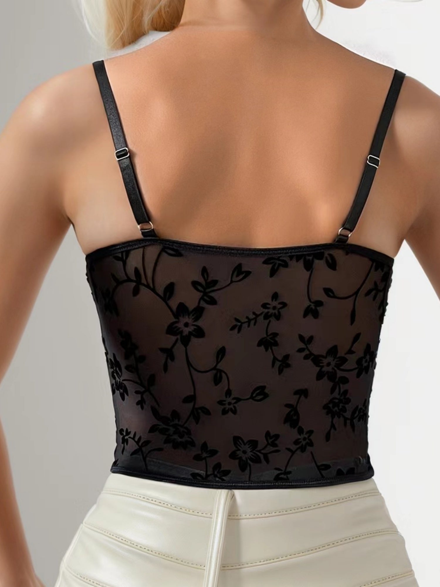 Flocking Printing Herringbone Buckle Backless Tight-fitting Tank Top