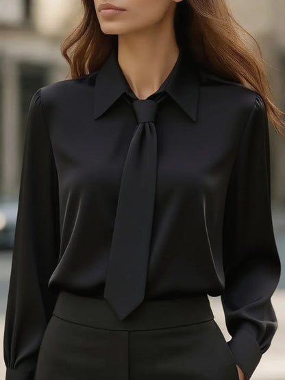 Solid Color Casual Tie Long-sleeved French Shirt