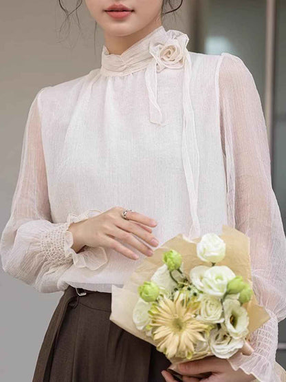Ava Elegant Half Turtleneck Floral Chiffon Top