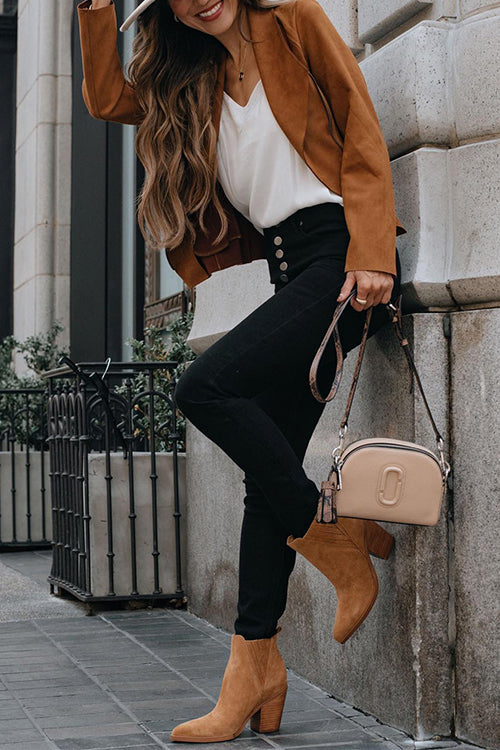 Zip Up Pocketed Faux Suede Moto Jacket(in 7 Colors)