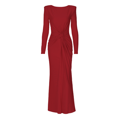 Long sleeve padded ruched maxi dress