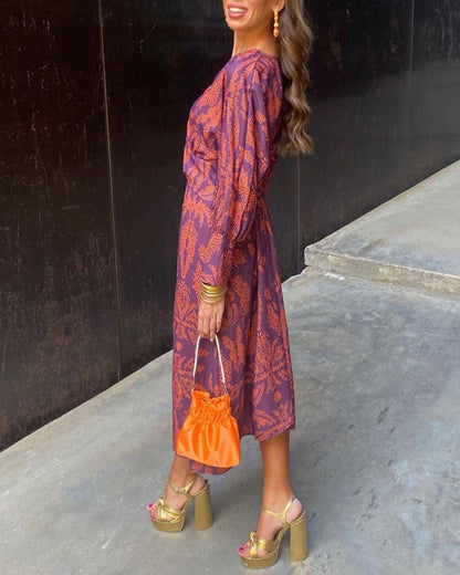 The Isadora — Printed Midi Dress with Wrap Waist