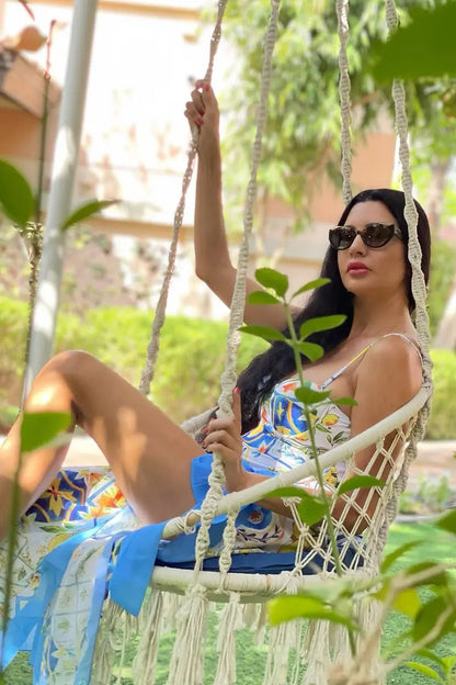 Lemon Print Backless One Piece Swimsuit Set