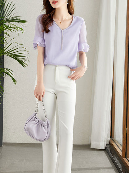 Ava Loose V-Neck Chiffon Top