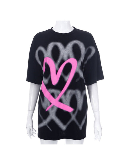 Short Sleeve Printing Long Loose T Shirt