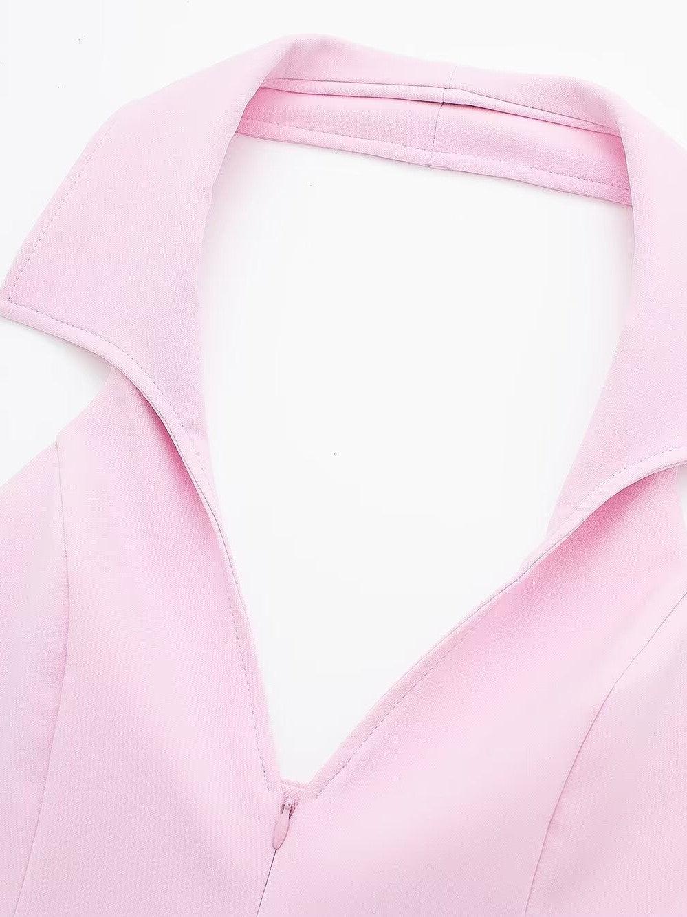 Pink Halterneck Waist Coat & Skort Skirt Coord Set