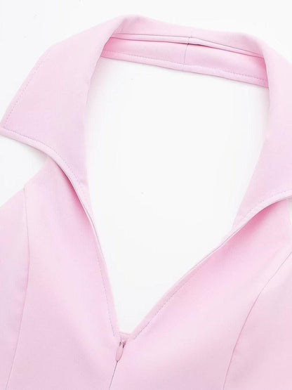 Pink Halterneck Waist Coat & Skort Skirt Coord Set