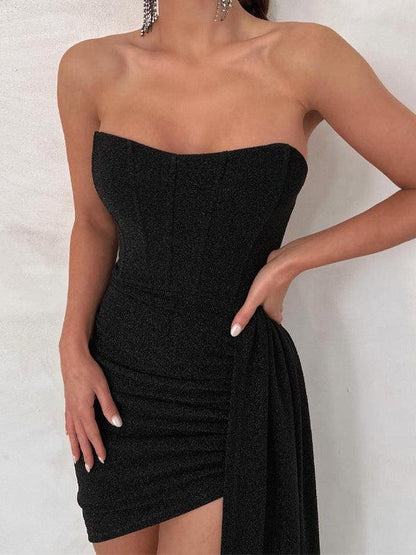 Ruched Boning Tube Bandeau Short Shimmer Dress