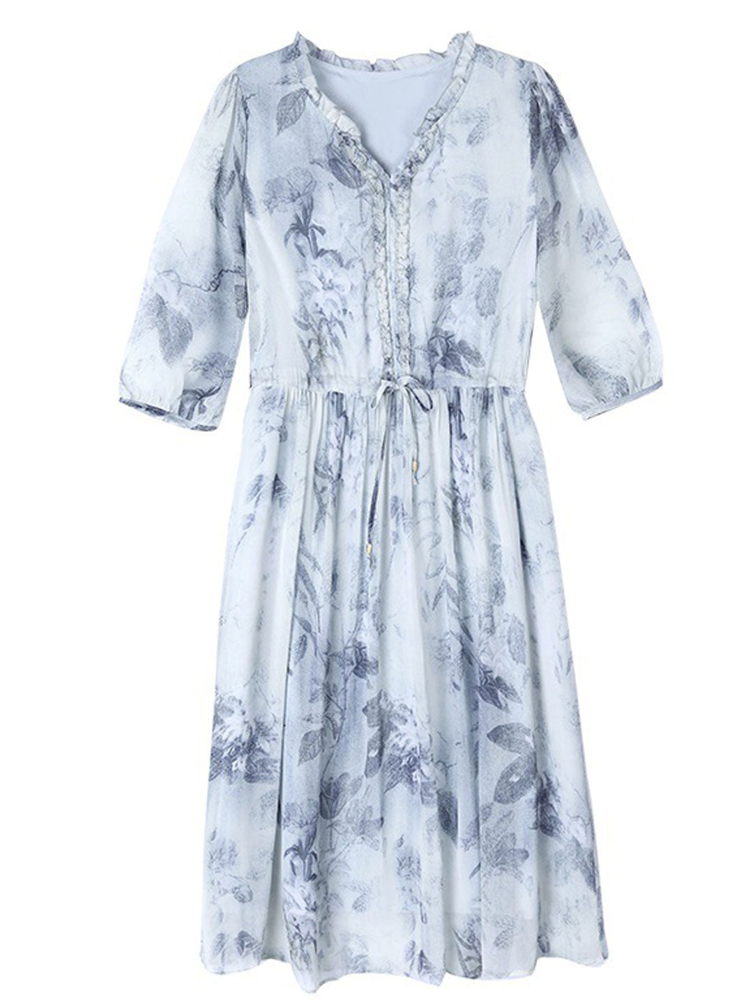 Brianna Classic Puff Sleeve V-Neck Chiffon Printed Dress