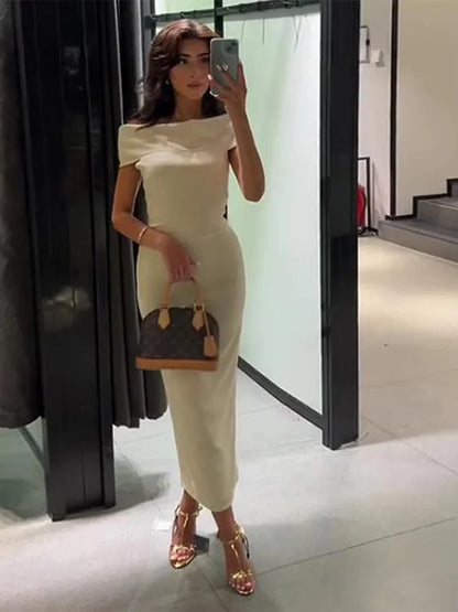 Bhane Off Shoulder Backless Tied Back Slit Dress