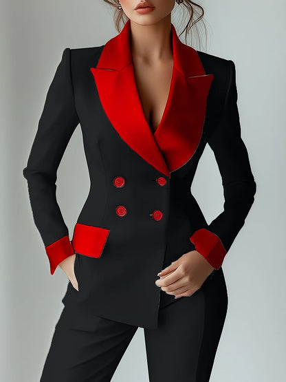 Long Sleeve Buttons Splicing Interface Bag Contrasting Colors Blazers