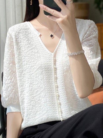 Alexis Retro V-Neck Lantern Sleeve Organza Top-Apricot