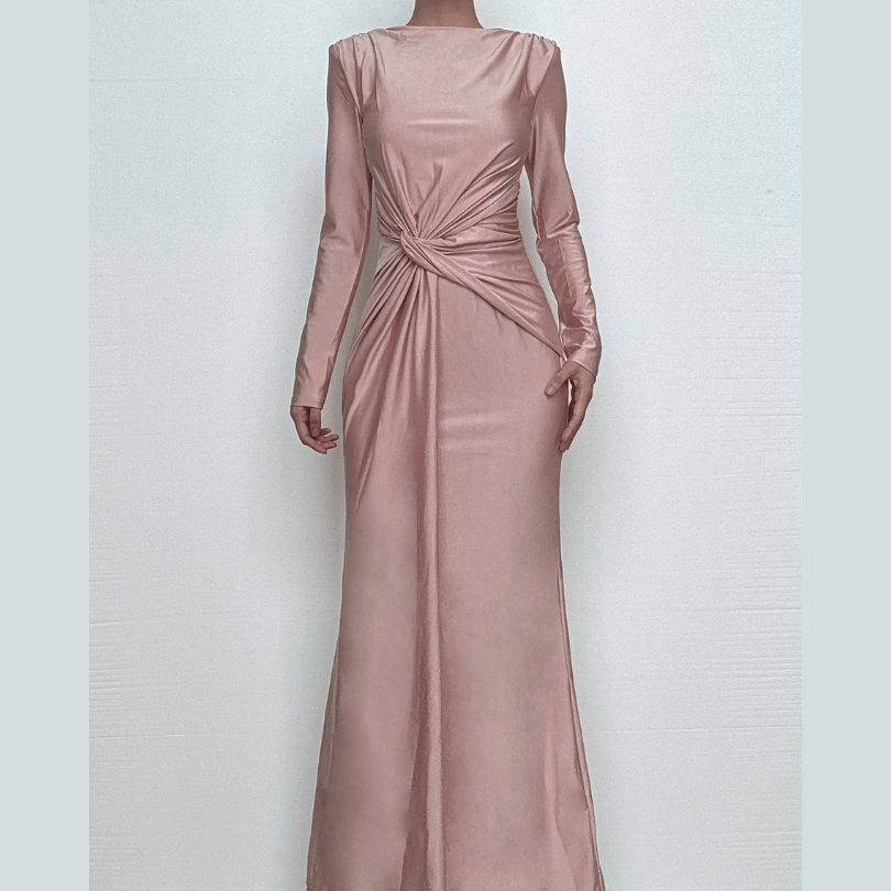 Long sleeve padded ruched maxi dress-final-sale