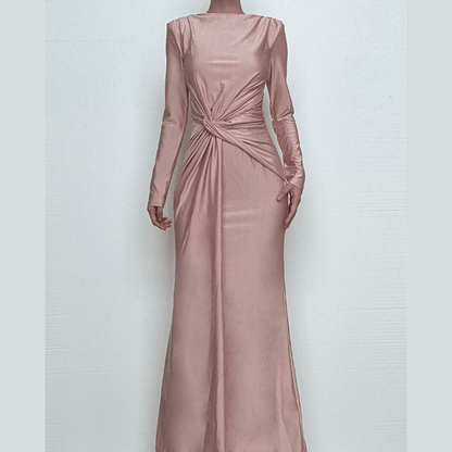 Long sleeve padded ruched maxi dress-final-sale