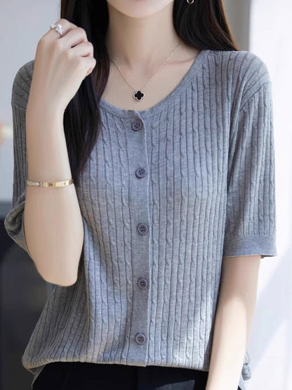 Bailey Loose Crew Neck Solid Color Cable Knitted Top