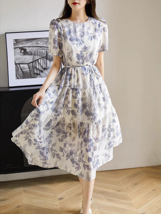 Madison Vacation Swirled Printed Dress-Gray
