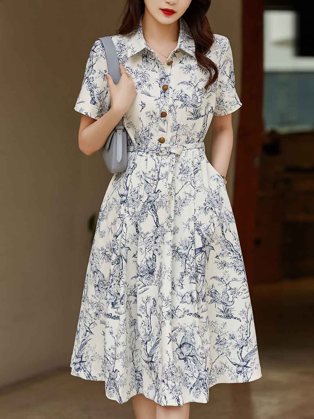 Gianna Elegant Lapel Printed Dress