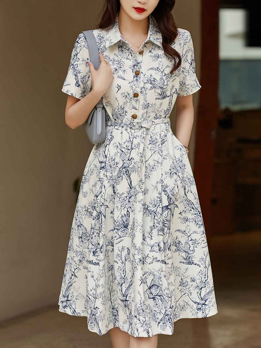 Gianna Elegant Lapel Printed Dress