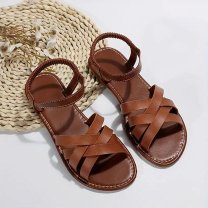 Women's Cross-Strap Flat Leather Sandals – Elegant Summer Comfort Slides