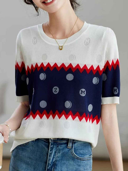 Gianna Casual Colorblocked Striped Knitted Top