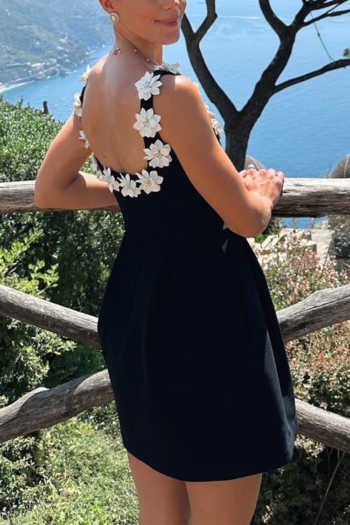 3D Floral Neck Backless Mini Cami Dress