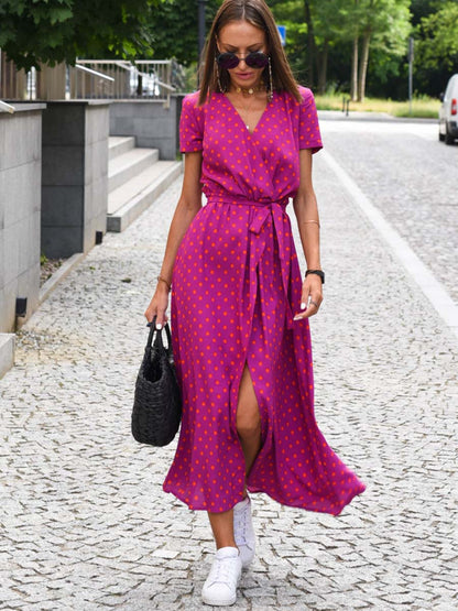 V-Neck Printed Iace Up Dress