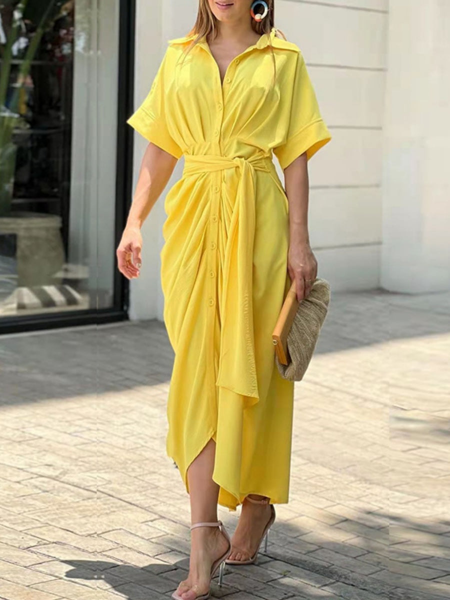 High-waisted Lapel Long Dress