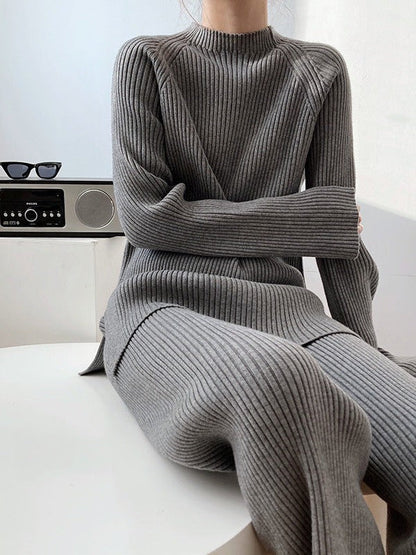 Stripe Soft Knit Turtle Neck Coord Set