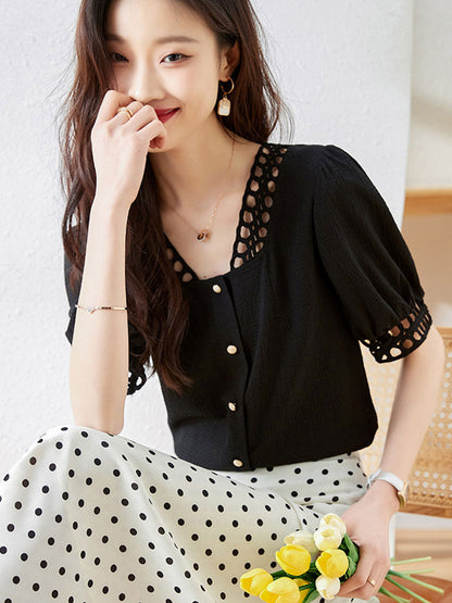 Bailey Classic Ruffled Chiffon Top-Black