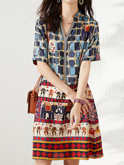 Bella Loose V-neck Printed Dress
