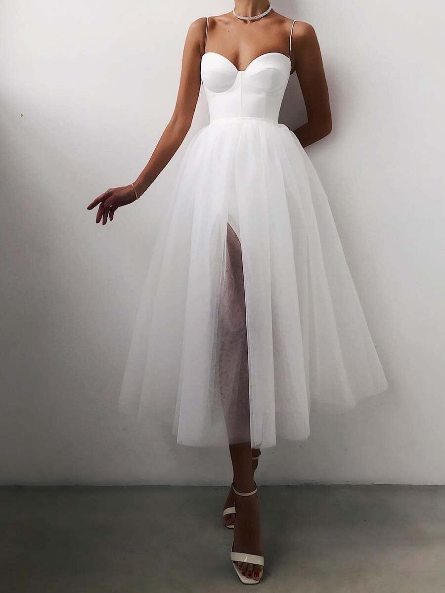 Camisoles Mesh Rhinestone Inlay Midi Dresses