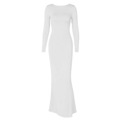 Long sleeve backless lace up ruched solid maxi dress-final-sale