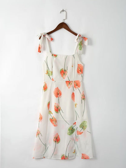Pastoral Print High Slit Strap Dress