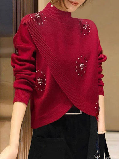 Jasmine Casual Studded Cross Turtleneck Sweater