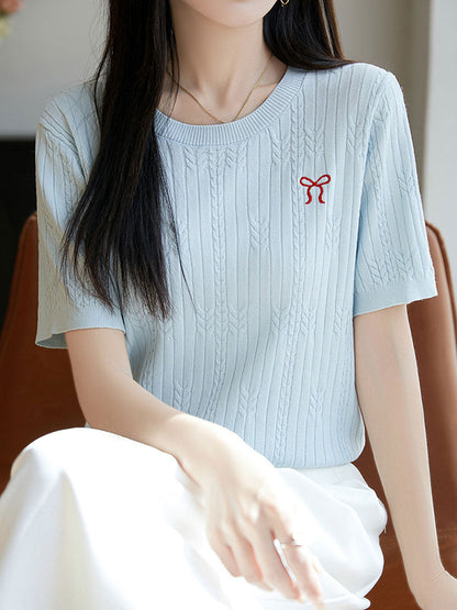 Bella Loose Crew Neck Embroidered Knitted Top