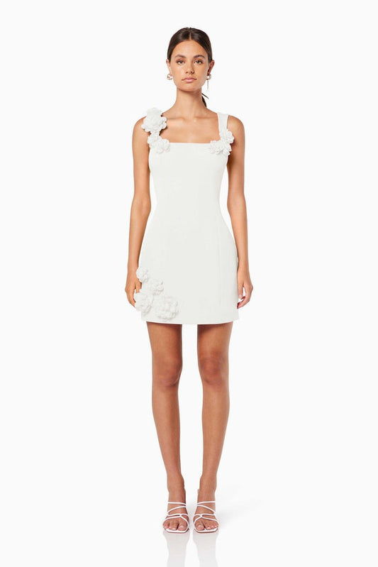 Solid Color 3D Floral Strap Mini Dress