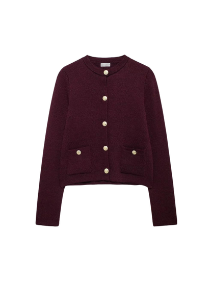 Gold Decorated Row Button Short Knitted Cardigan