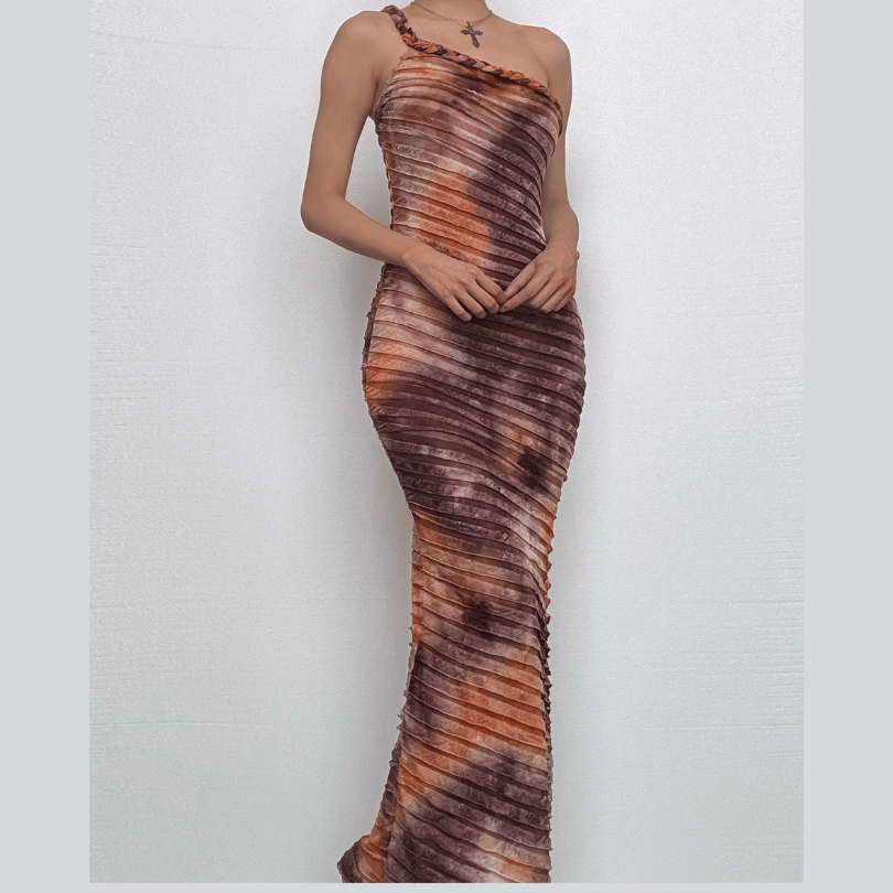 One shoulder textured contrast cami maxi dress