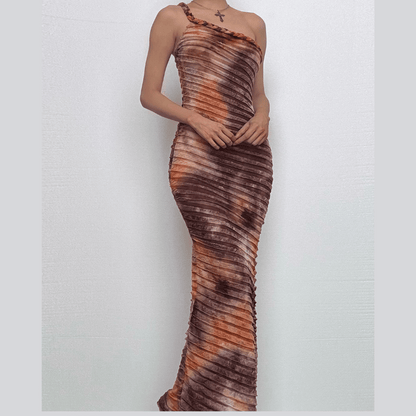 One shoulder textured contrast cami maxi dress