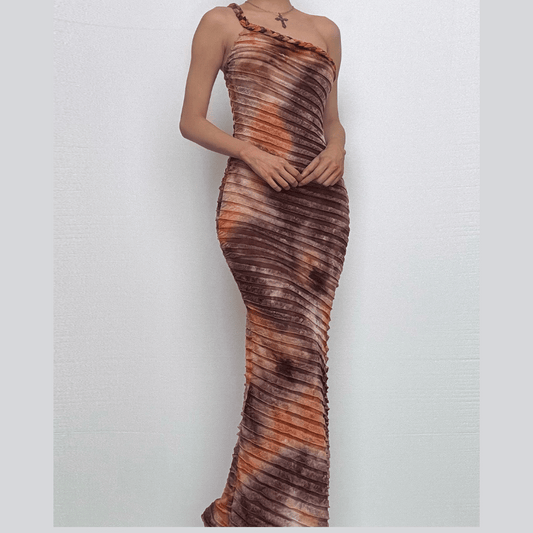 One shoulder textured contrast cami maxi dress