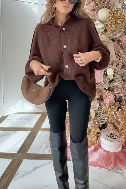 Meridress Button Up Balloon Sleeves Sweater Cardigan