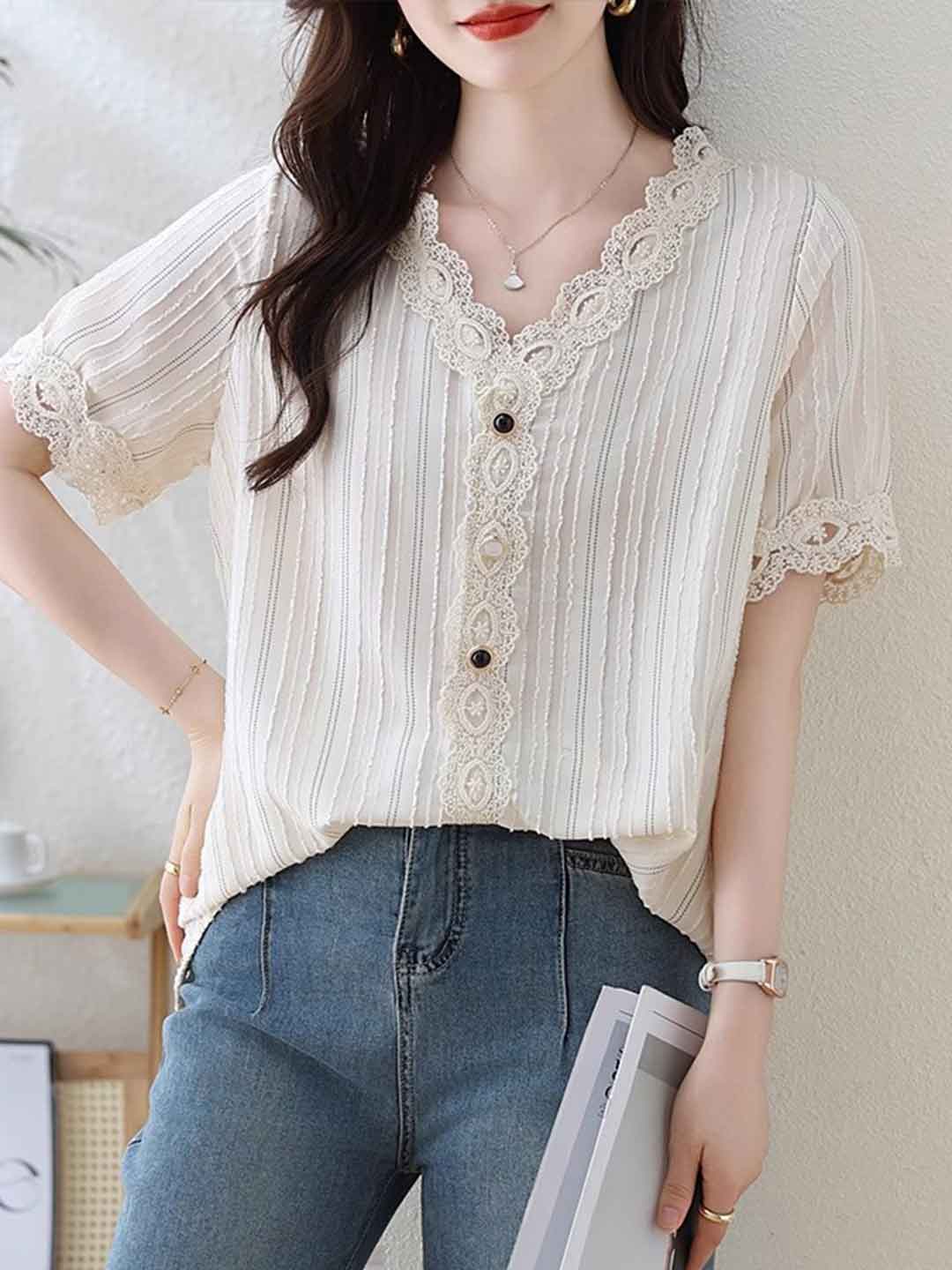 Bailey Loose V-Neck Lace Top
